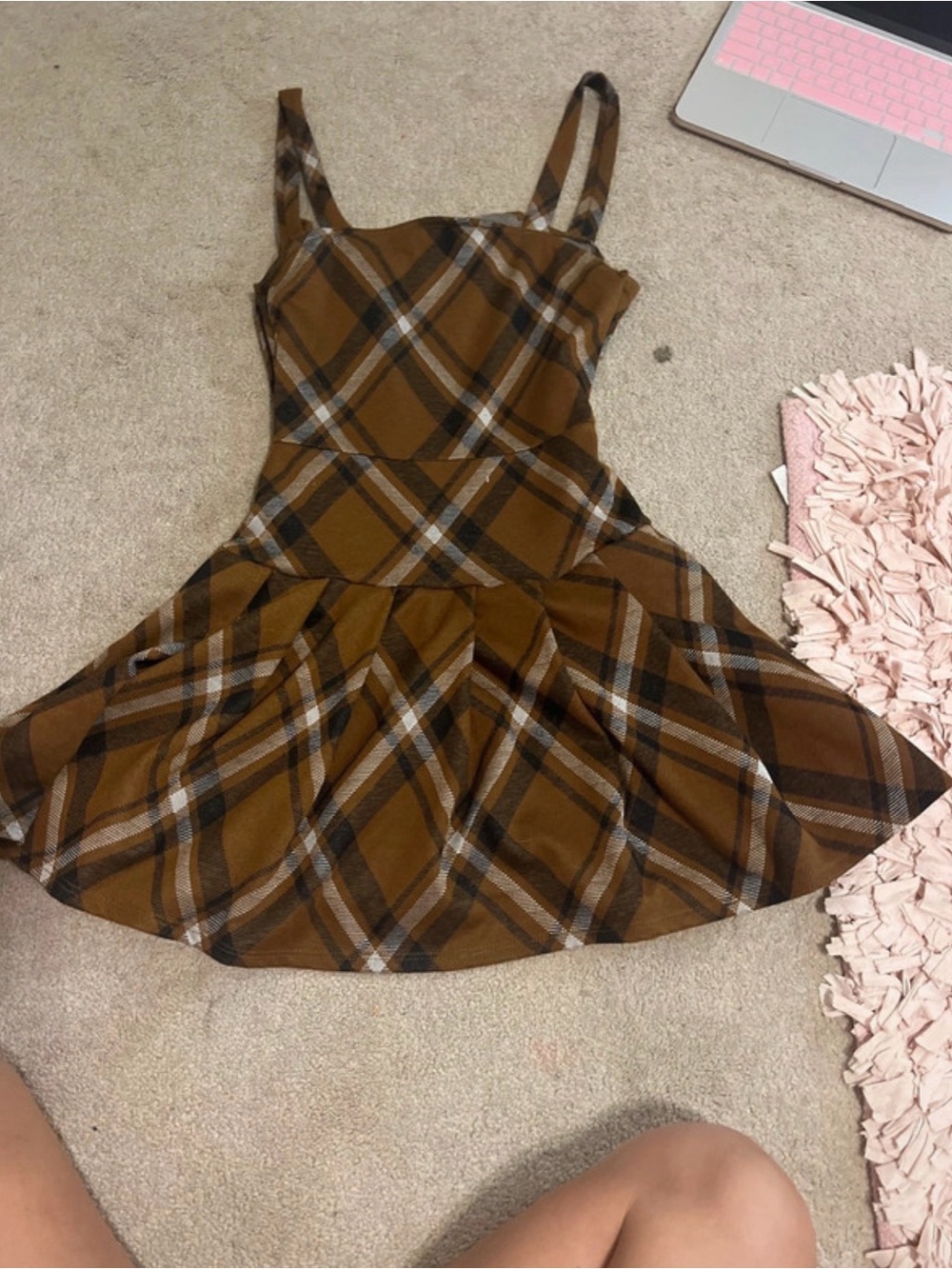 Rue21 Brown Plaid Midi Dress with Straps